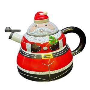 Vintage Roscho Santa Claus Enamel Whistling Tea Kettle 3 Qt